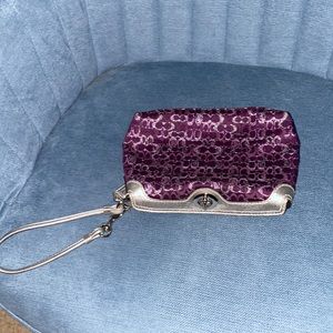 Coach purple and silver wristlet